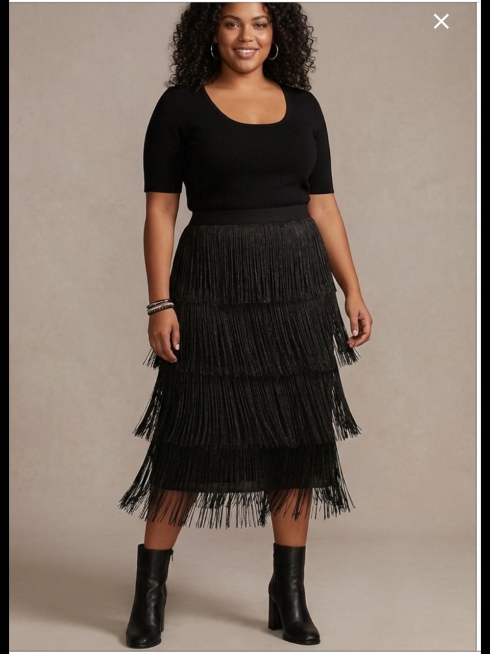 Black Fringe A-Line Skirt